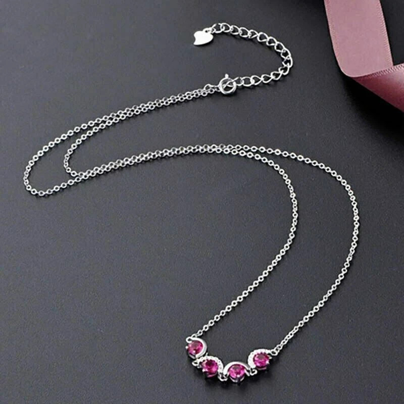3.00Ct Round Cut Pink Ruby Journey Pendant 14K White Gold Finish Free Chain