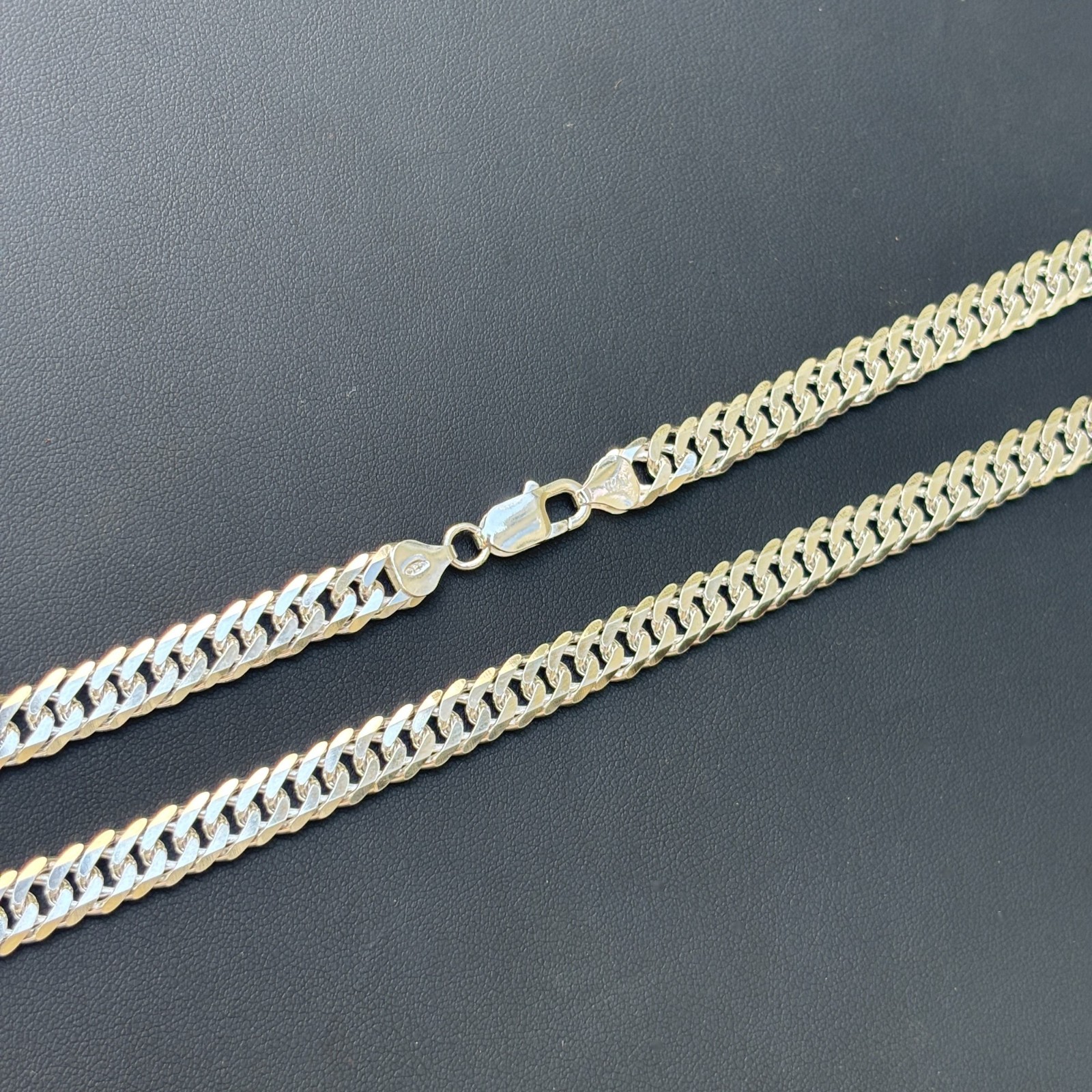 8mm Double Curb Link Chain Necklace – Solid 925 Sterling Silver MADE IN ITALY