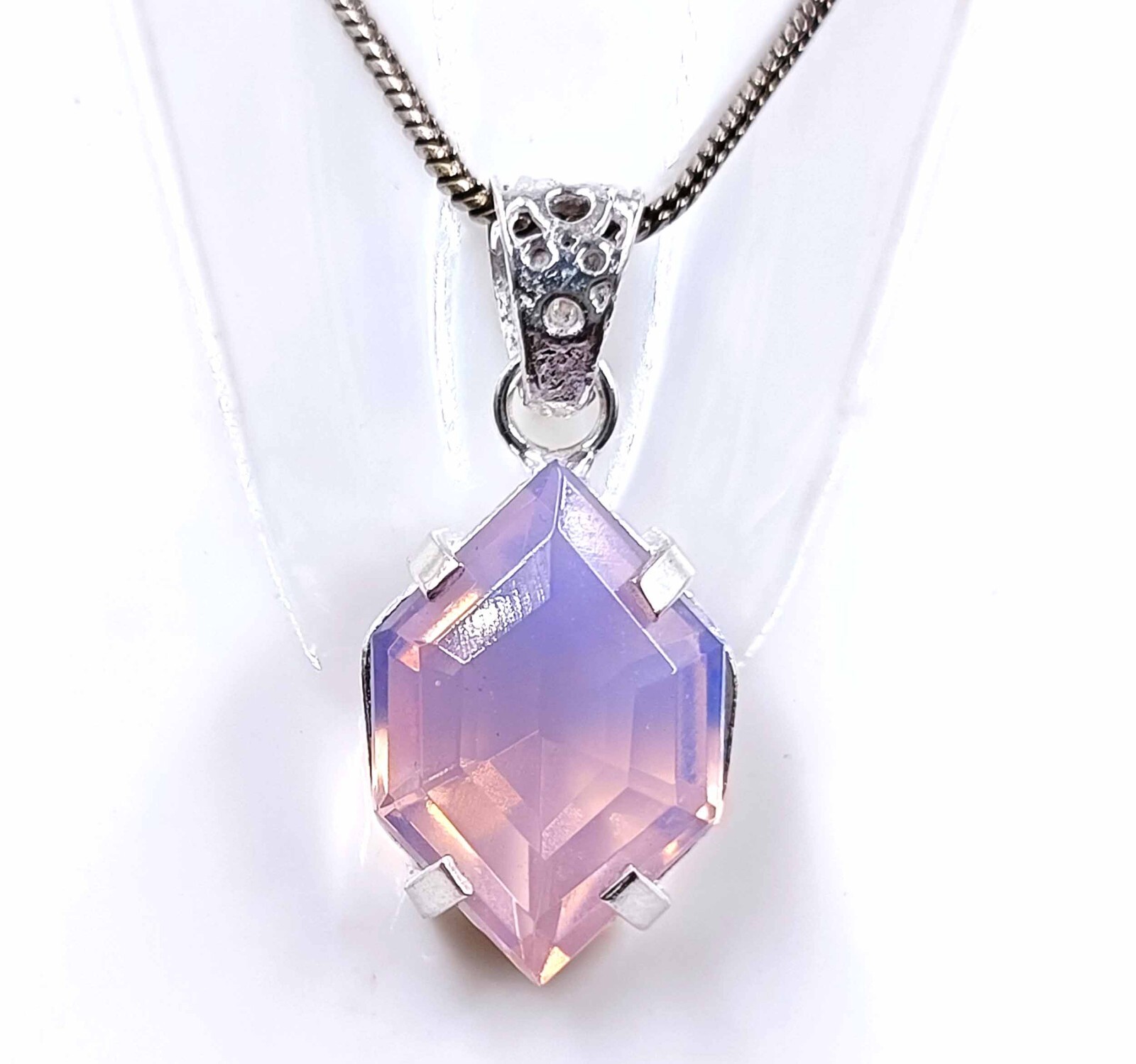 FANCY CUT 31 CT LIGHT PINK OPAL 925 STERLING SILVER PENDANT WITH FREE CHAIN KKO