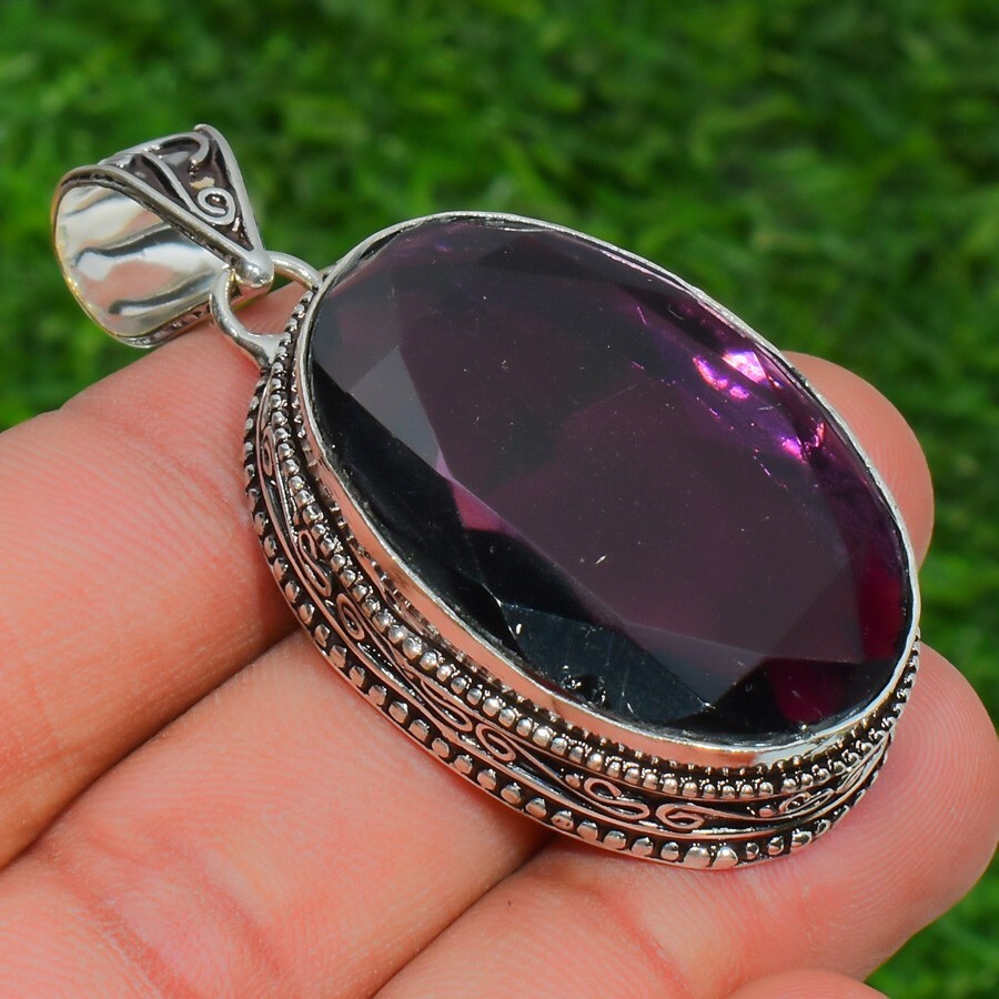 African Amethyst Gemstone Handmade 925 Sterling Silver Oval Cut Jewelry Pendant