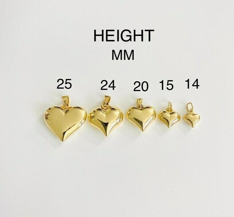 14K Gold Puffy Heart Charm Pendant, 14k Real Solid Gold 3-D Heart Pendant-14KC29