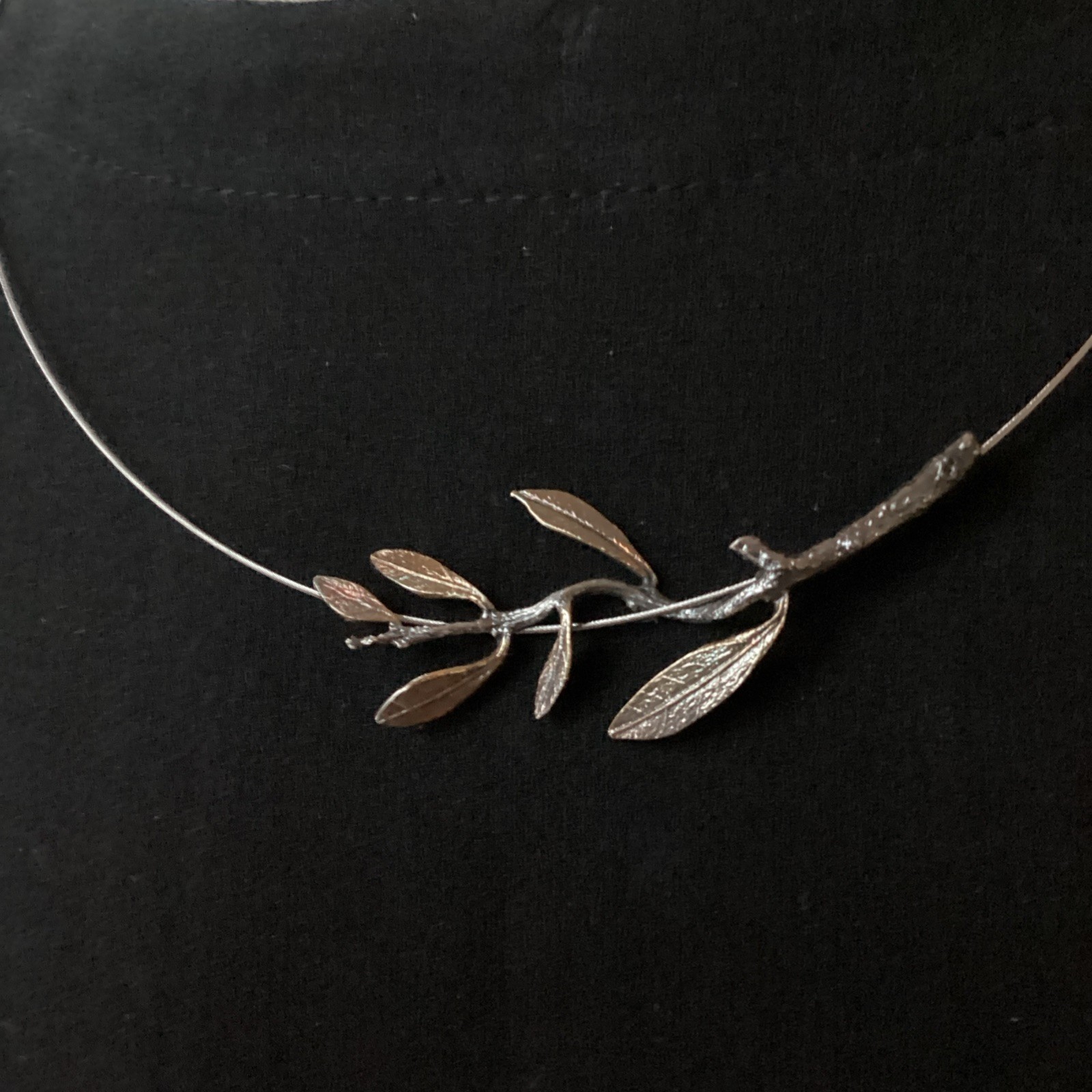 Sterling Silver Gold Vermeil Choker Necklace W/Olive Branch Leaf Motif 16.5”