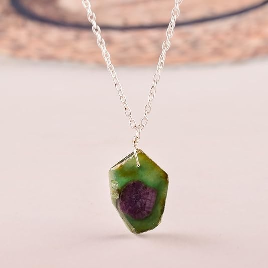 Natural Ruby Zoisite Crystal Necklace Dainty Pendant Healing Gemstone Jewelry