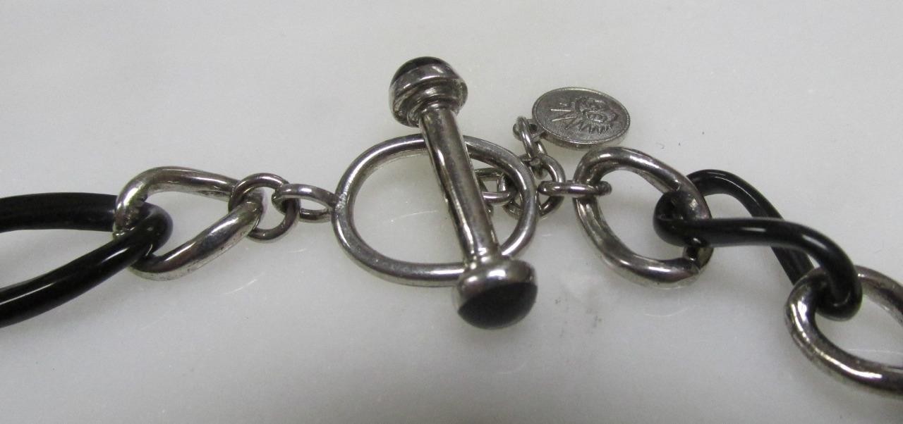 Sterling Silver & Black Plastic Link Chain Necklace ~ 18″ ~ 21.3grams ~ 3-G369