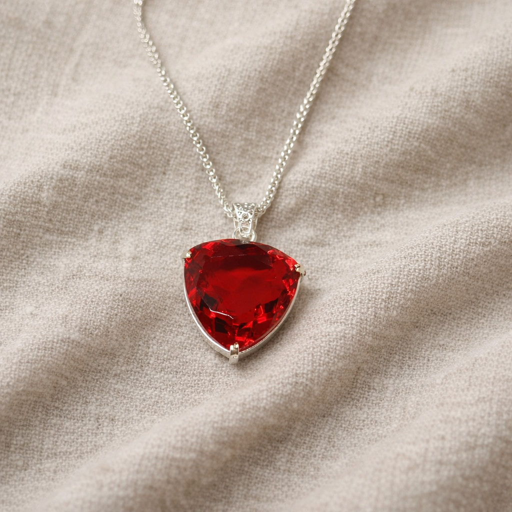 Trillion Cut Ruby Necklace | 90-100 Ct Handmade Red Gemstone Pendant