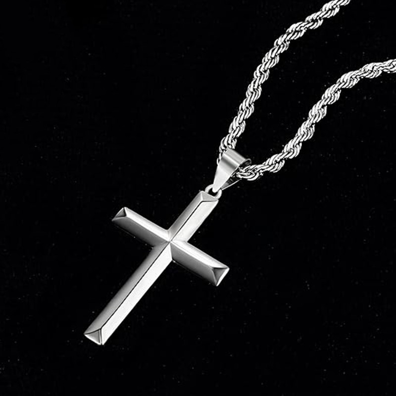 925 silver cross pendant for men and women, simple rope chain necklace