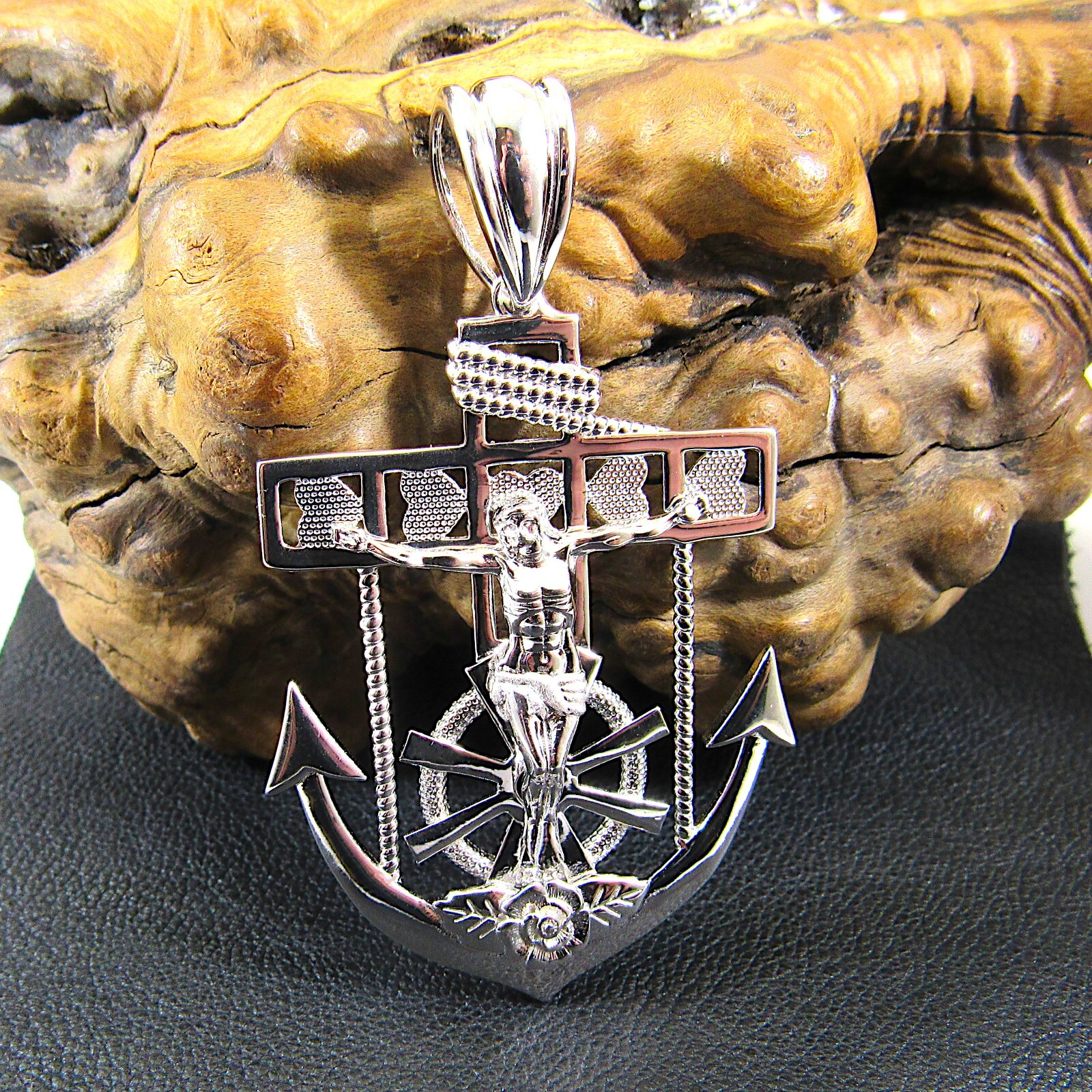 Men’s Solid 925 Sterling Silver Crucifix Anchor Pendant Hip Hop Jesus Jewelry