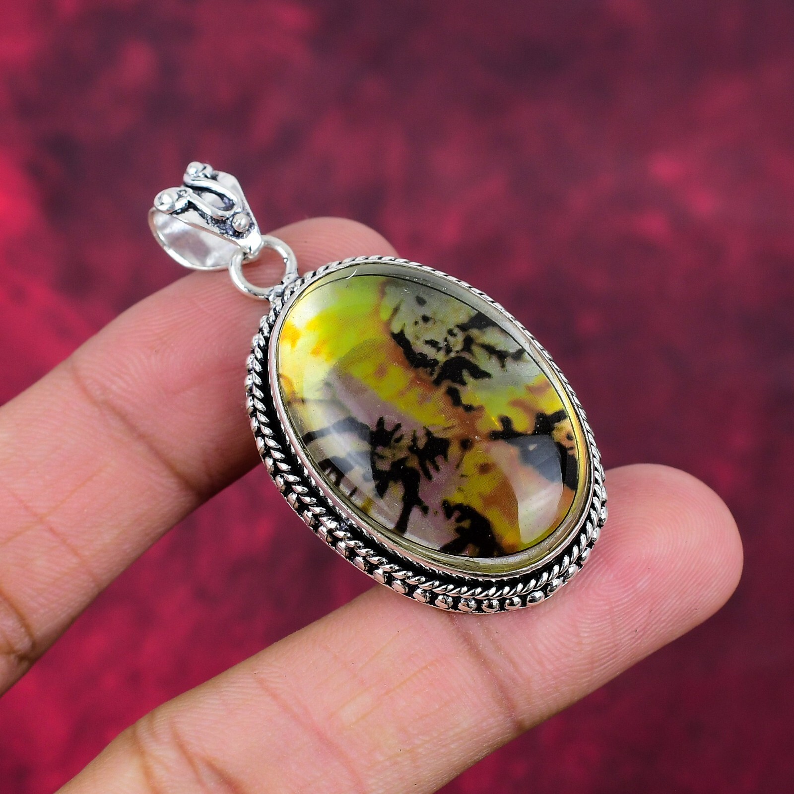 Russian Dendritic Gemstone Handmade 925 Sterling Silver Pendant Jewelry