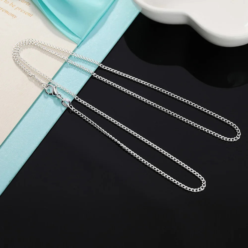 Genuine 925 Sterling Silver Curb Chain Necklace Lobster Clasp 16″-30″ Gifts
