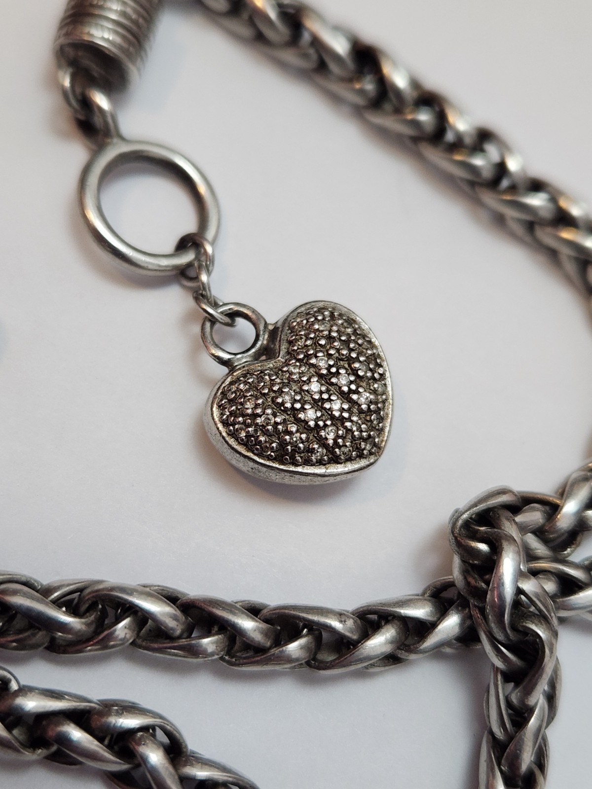 HEAVY 46.93g Sterling Silver THICK 18″ Wheat Chain Heart Toggle necklace CHUNKY
