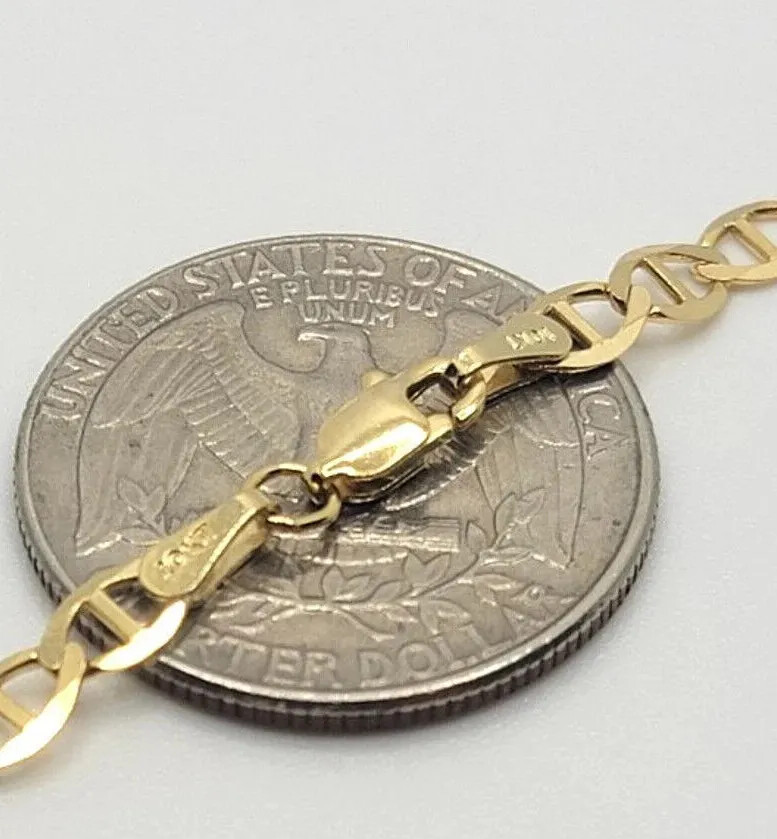 10K Solid Yellow Gold Mariner Link Chain Bracelet Necklace 3.2mm~6mm Size 7″~26″