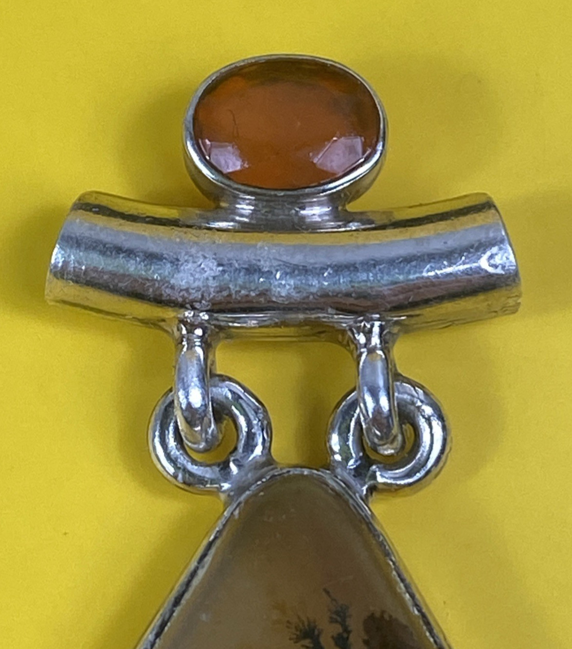 One of a Kind Dendritic Landscape Agate Triangle in Our Sterling Silver Pendant