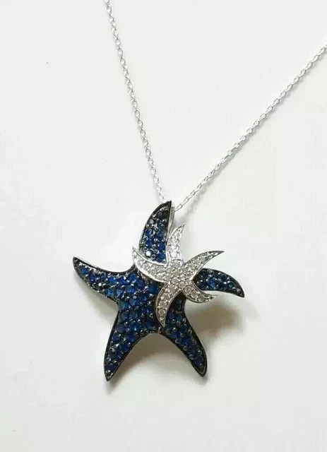 14k White Gold Plated Silver 1.50Ct Round Lab Created Sapphire Starfish Pendant