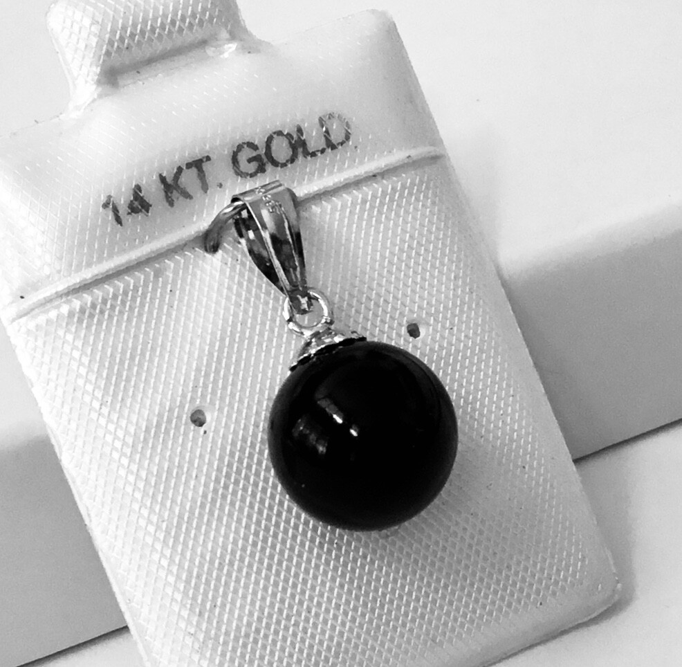 Natural Black Onyx 10 mm Ball in 14K White OR Yellow Gold Solitaire Pendants NEW