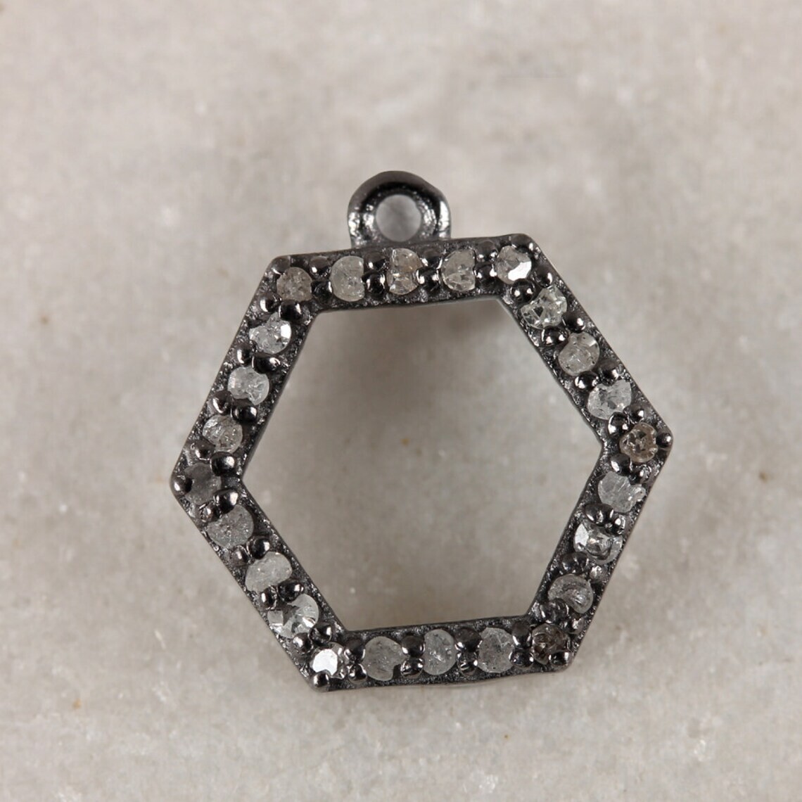 Hexagon Shaped Pendant,Pave Diamond Pendant,925 Sterling Silver,Handmade Jewelry