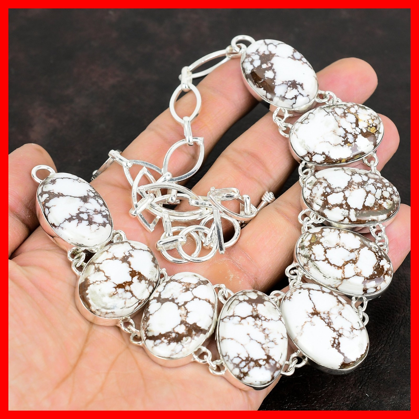 Wild Horse Magnesite Gemstone Art Deco Chain Daughter Ethnic Necklace 925 Silver