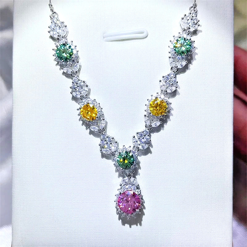 3.50CT Bridal Flower Dazzling Moissanite 925 Silver Necklace 18″ WG Certifie