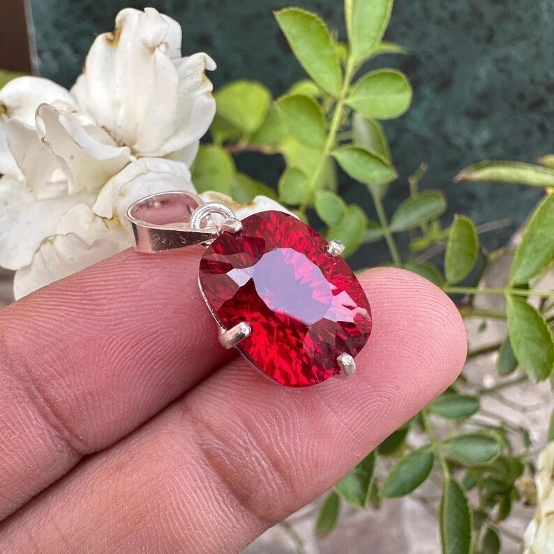 19.90 CT Natural Red Ruby Loose Gemstone 925 Solid Silver Certified Pendant