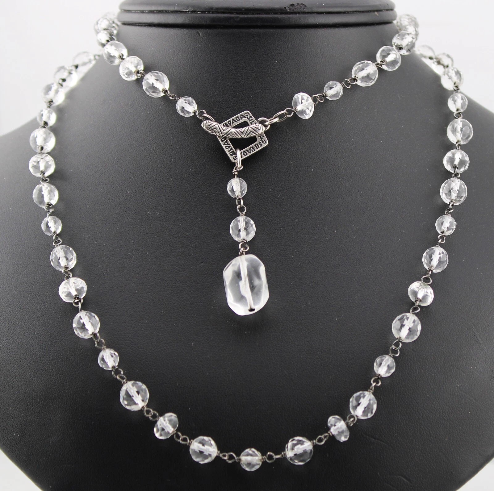 Retired Silpada N1503 Sterling Silver Glass Nugget Necklace Toggle Lariat Long