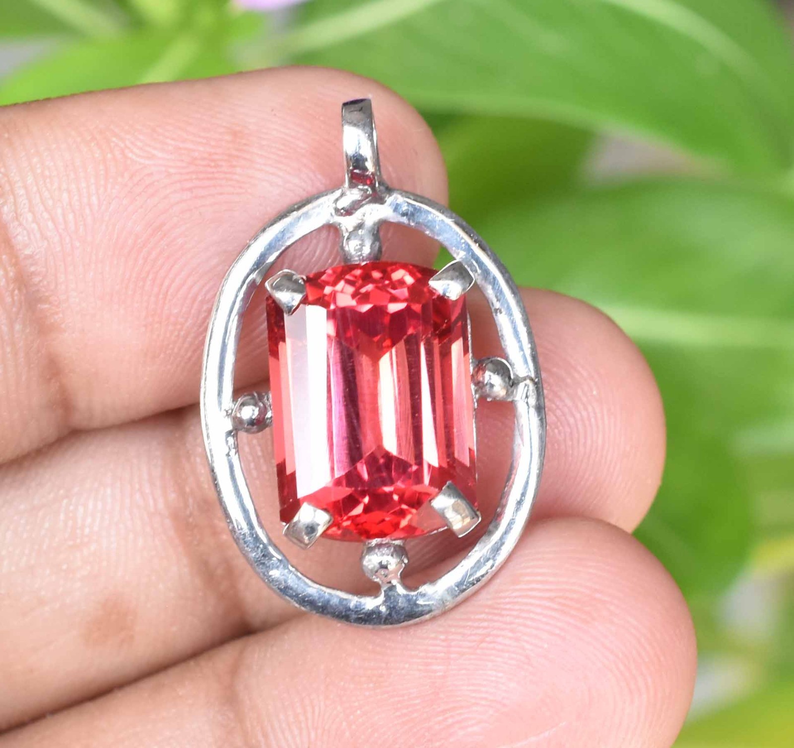 20.00 Ct Natural Sapphire Orange Cushion 925 Sterling Silver Pendant Certified