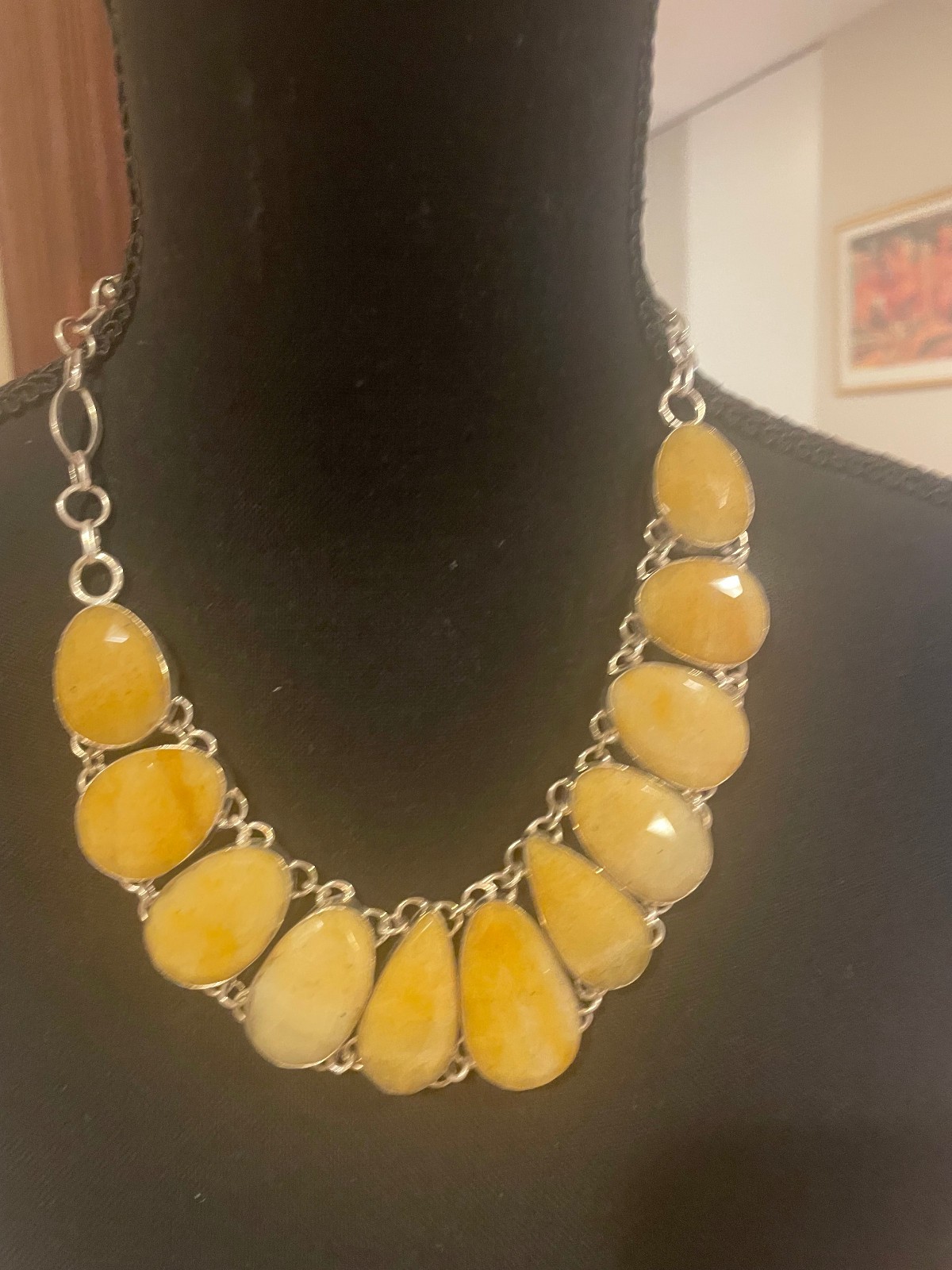 Yellow Serpentine and Sterling Silver Necklace