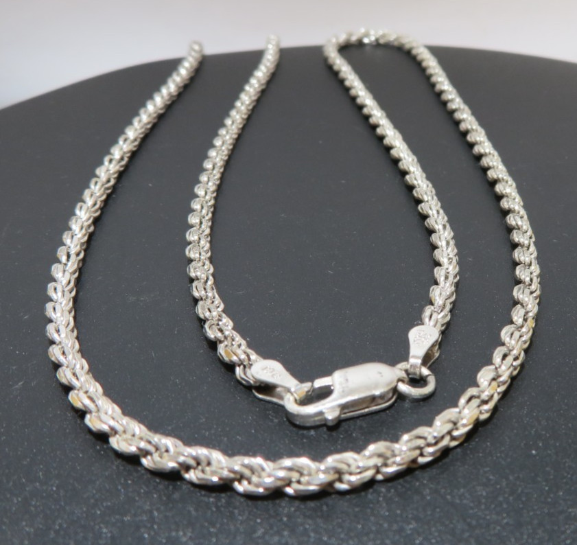 .925 STERLING SILVER SOLID ROPE CHAIN 24″ LONG 2.87 MM THICK 15.15gram(AI-3021)