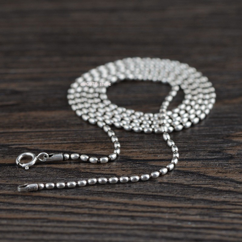 Pure S925 Sterling Silver Necklace Women’s 1.2mm Oval Beaded Link 16 to 24inchL
