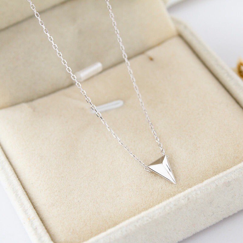 Genuine 925 Sterling Silver Lovely Fashion Triangle Drop Pendant Charm Necklaces