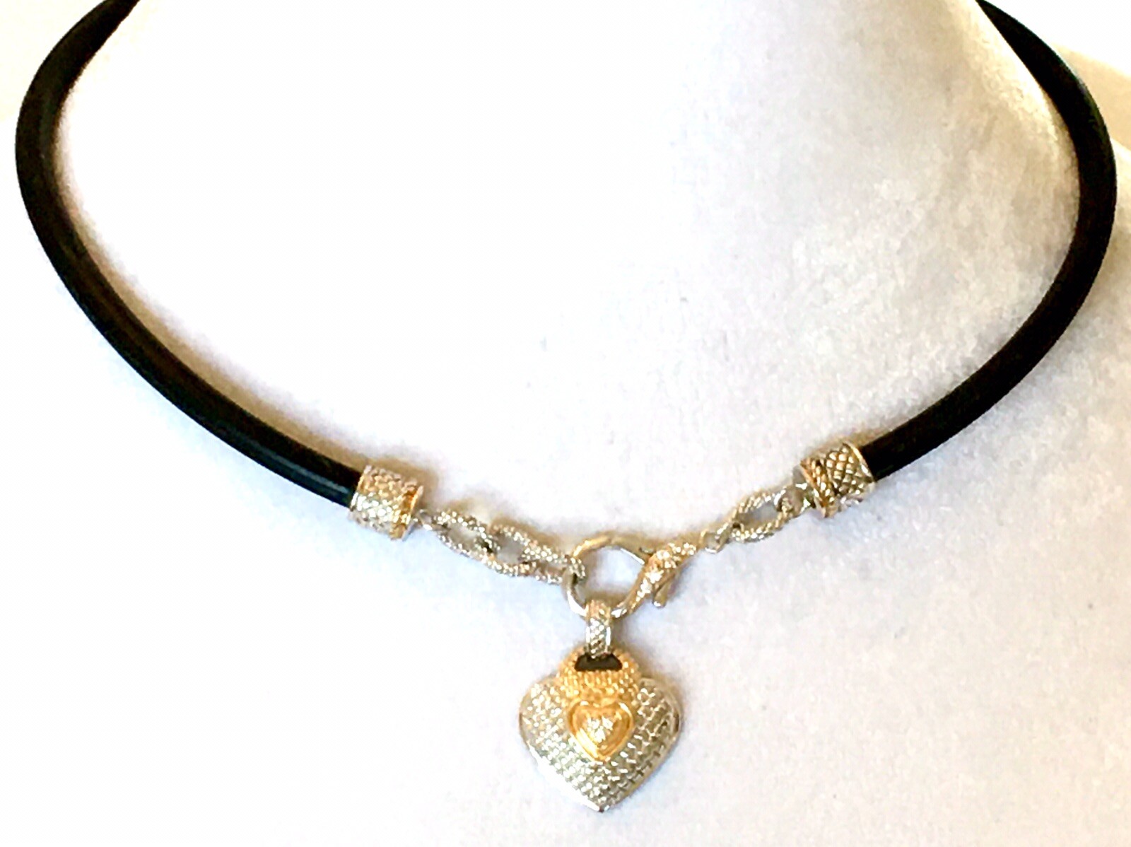 NWOT ~ FAS ~ 14K & STERLING SILVER ~ CZ Heart Pendant ~ 17” to 18” Cord Necklace
