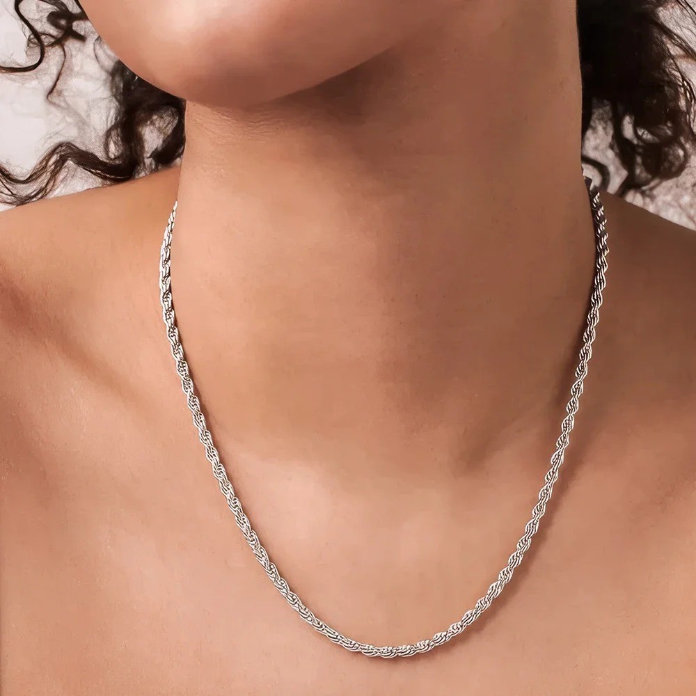 4mm Diamond Cut Solid 925 Sterling Silver Italian Rope Chain Men’s Necklace