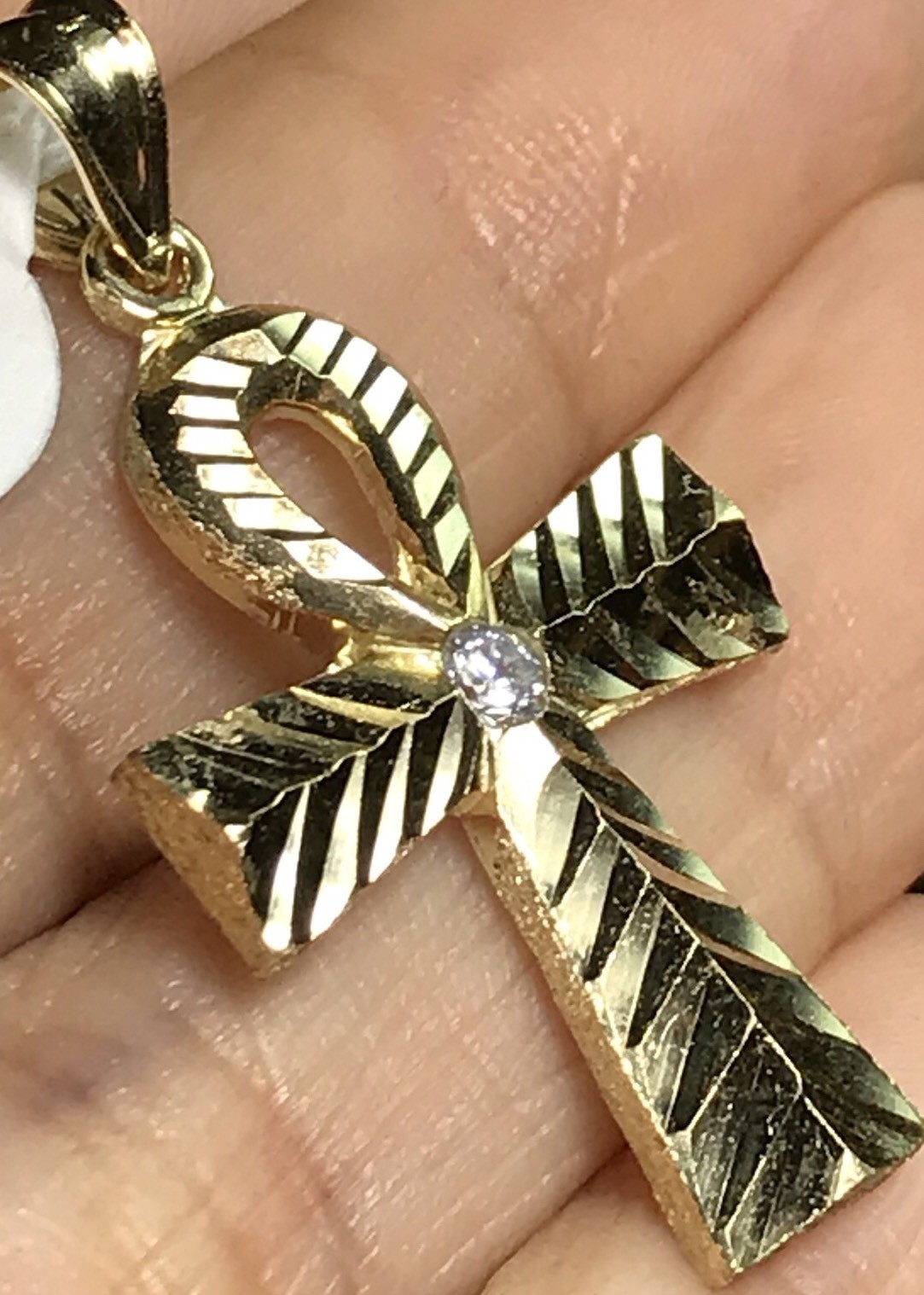 Gold Ankh Cross 10K Pendant yellow charm solid cz fine jewelry oro 1.45”