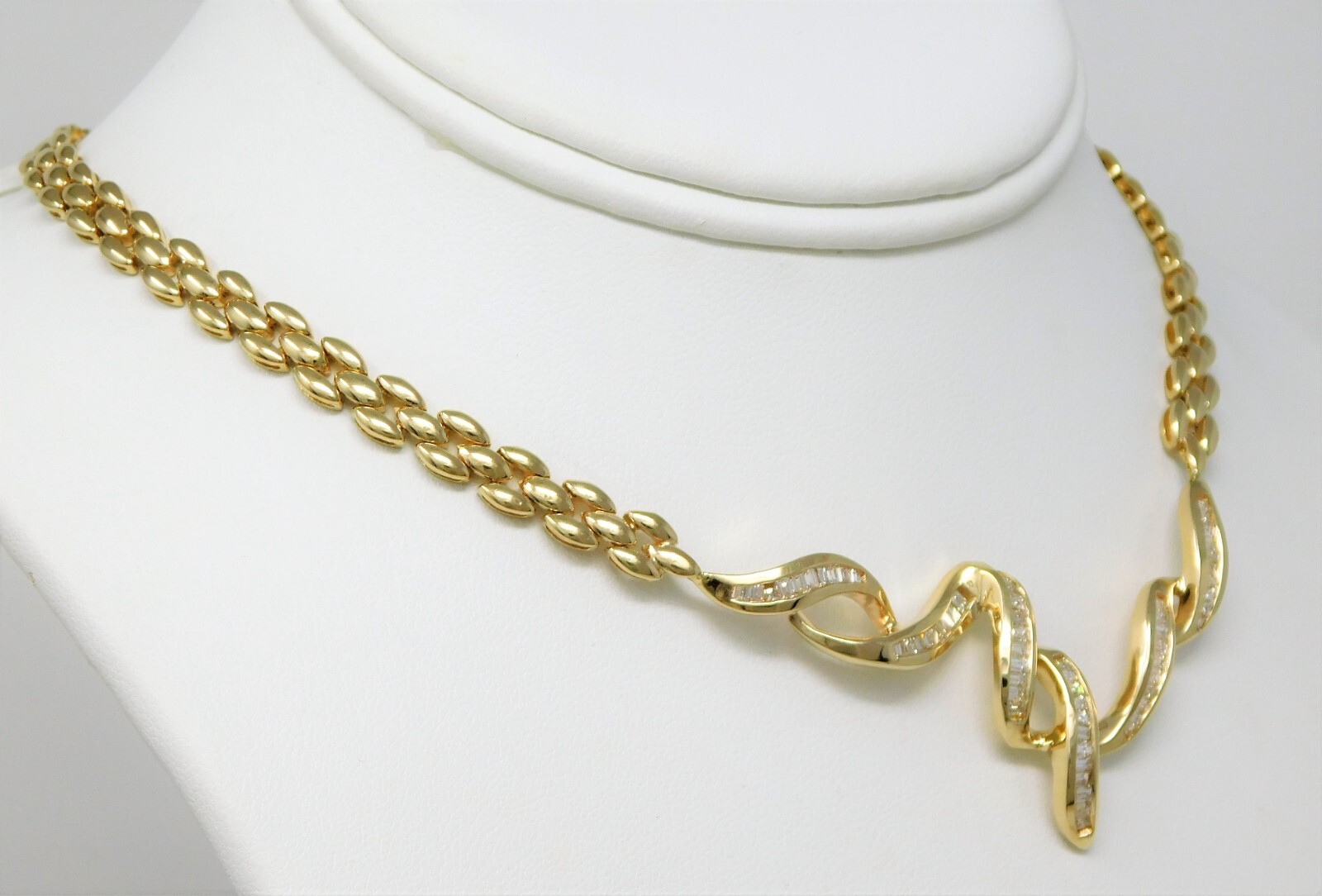 14 kt Yellow Gold DIAMOND Ribbon Motif Brick Link Choker Necklace 16.5″ B4995