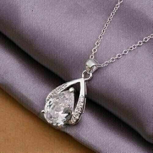 2.Ct Pear Cut MOISSANITE Prong Angels Pendant 14K White Gold Plated Silver