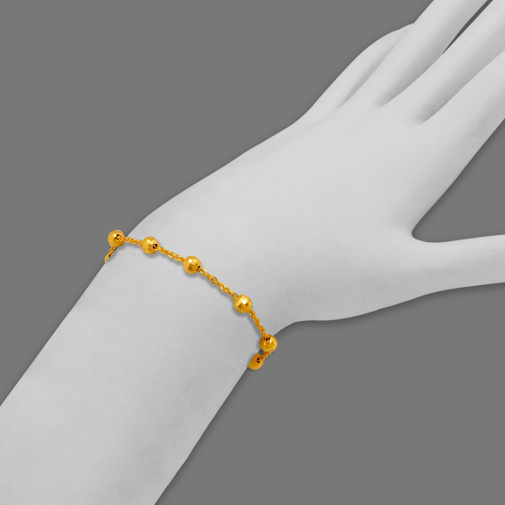 14K Solid Yellow Gold Station Ball Bead Rolo Bracelet Anklet 2mm 4mm 7″ 10″
