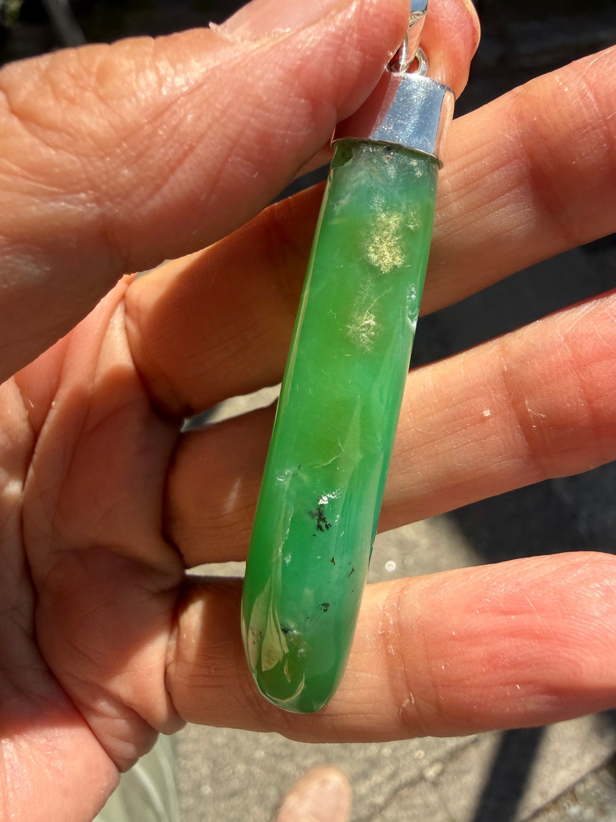Chrysoprase Crystal Point Polished Pendant Healing Silver 925 Healing Natural Lg