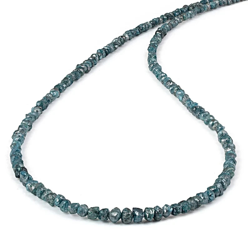 Natural Rough Blue Diamond Nugget Beads Necklace 925 Silver Handmade Chain