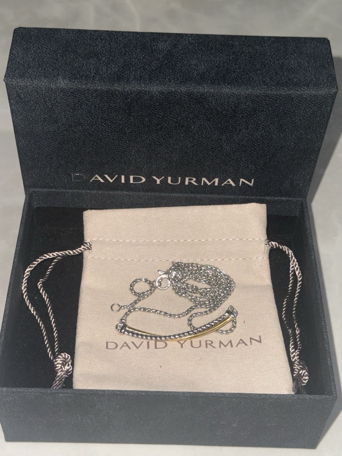 David Yurman Crossover Bar Necklace w/ Sterling Silver & 18K Yellow Gold