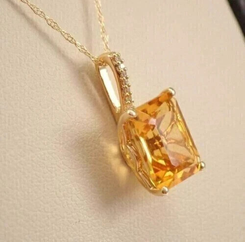 2Ct Lab Created Yellow Citrine Solitaire Pendant 14K Yellow Gold Finish