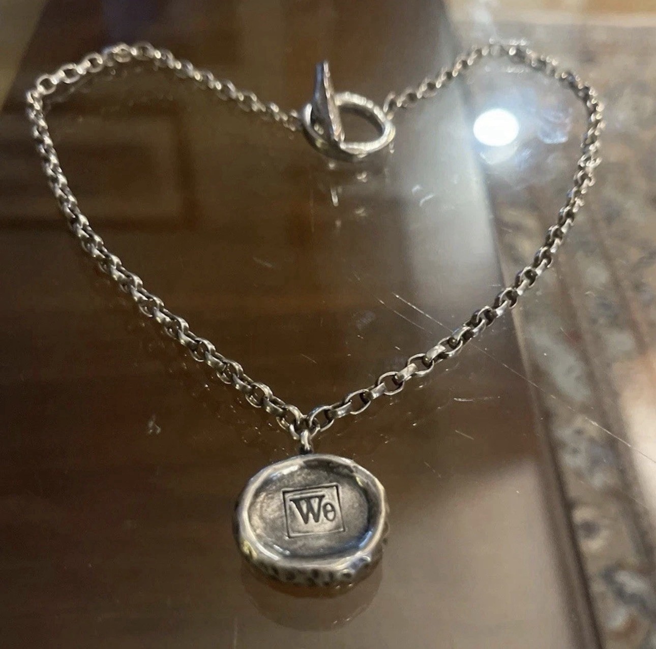 Heavy Sterling Silver Designer Signed Wax Seal Pendant Toggle Clasp Necklace 36g