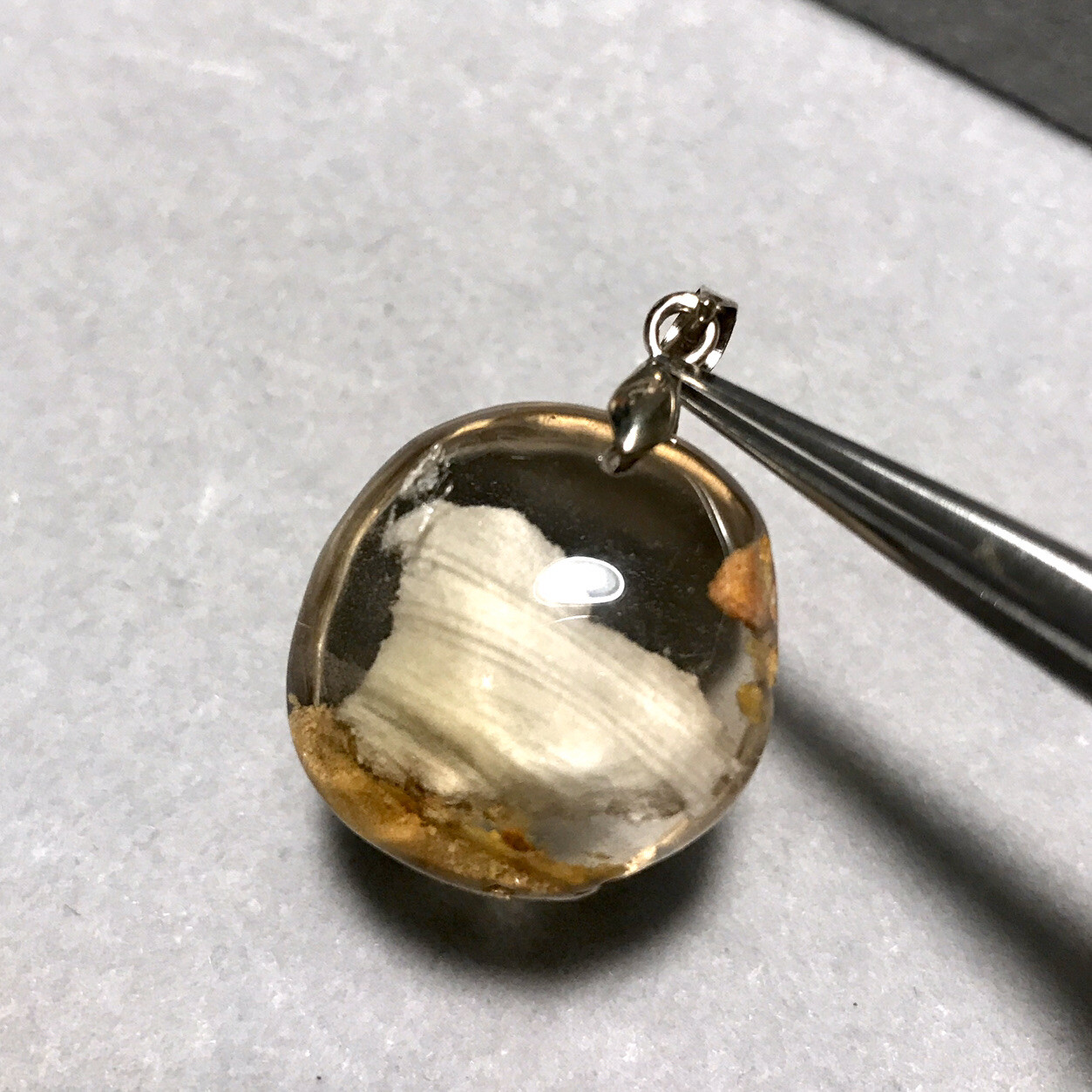 US SELLER Natural White Phantom Quartz Crystal Pendant With Stone Brazil Gem