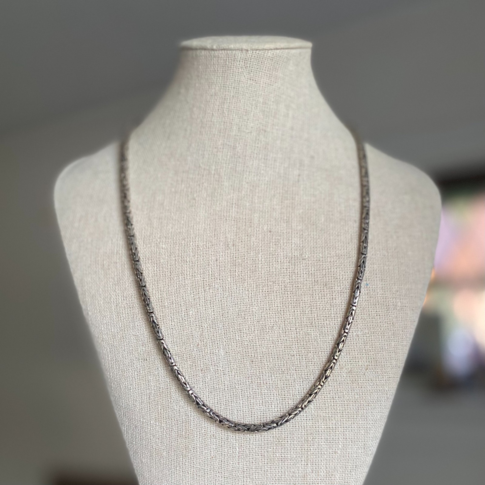 Vintage Sterling Byzantine Chain Necklace – 20″ Chain – Hook & Eye clasp