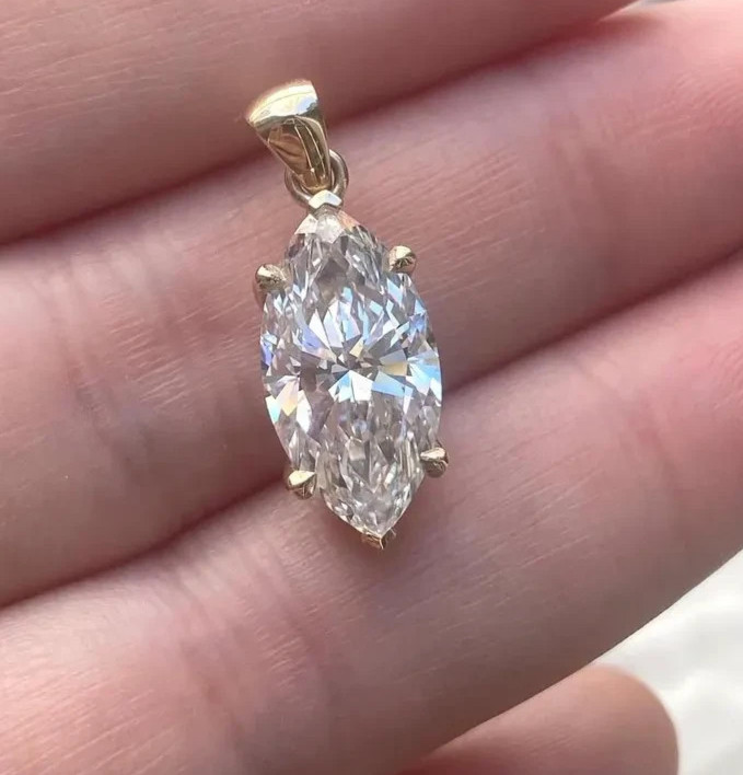 3.00Ct Marquise-Cut Lab Grown Diamond Solitaire Necklace Pendant 14k Yellow Gold