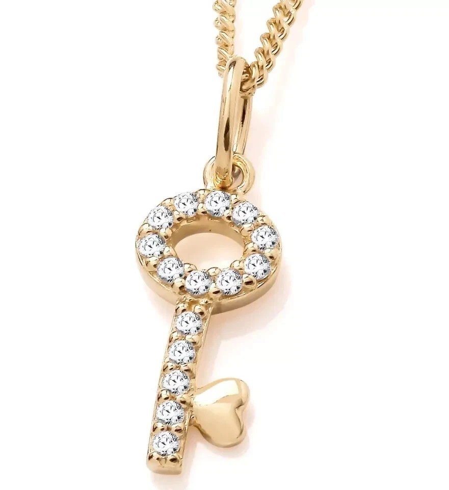 1.50ct Round Cut Lab Created Diamond Small Key Pendant 14K Yellow Gold Plated