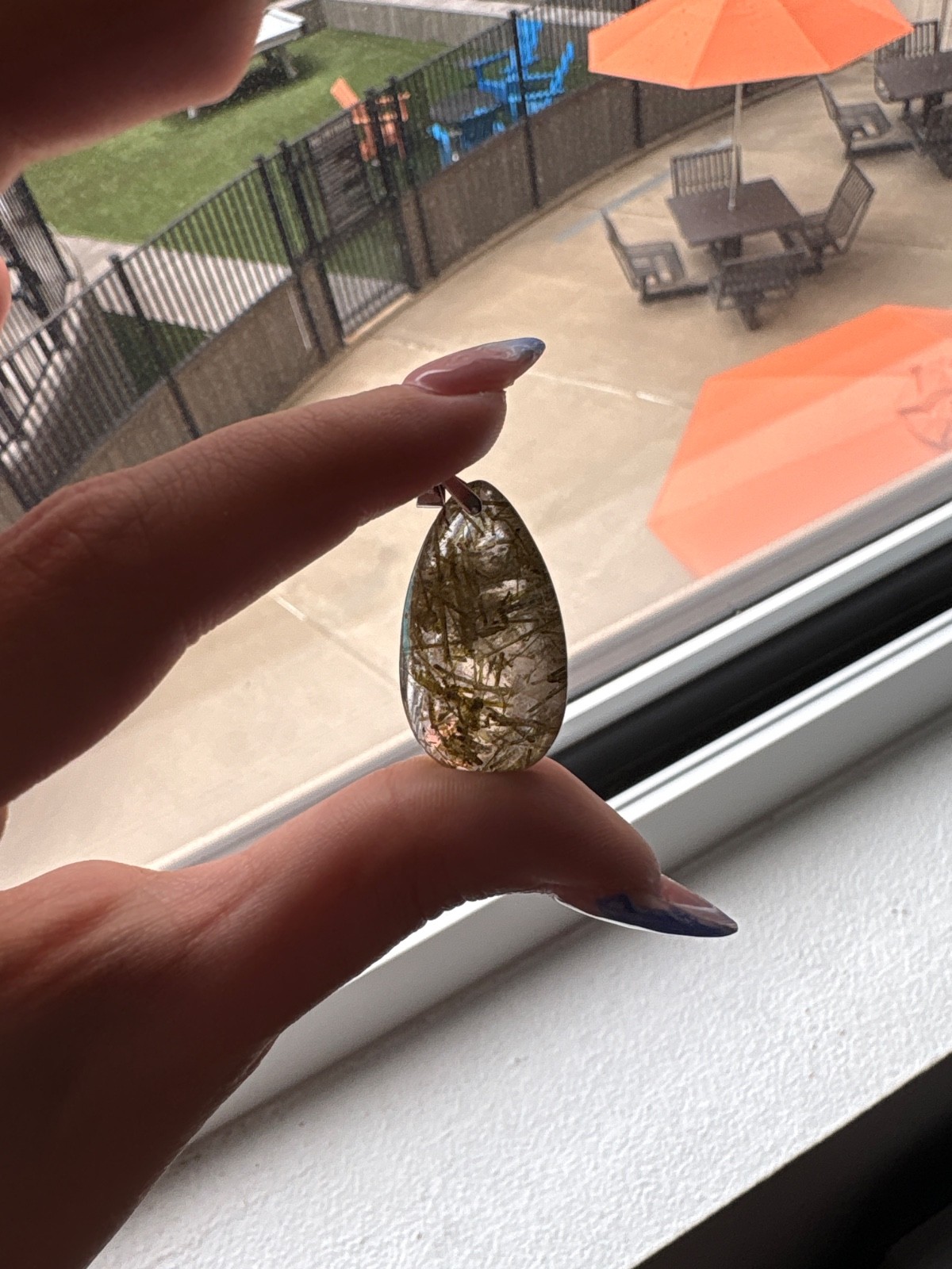 epidote in quartz pendant no chain