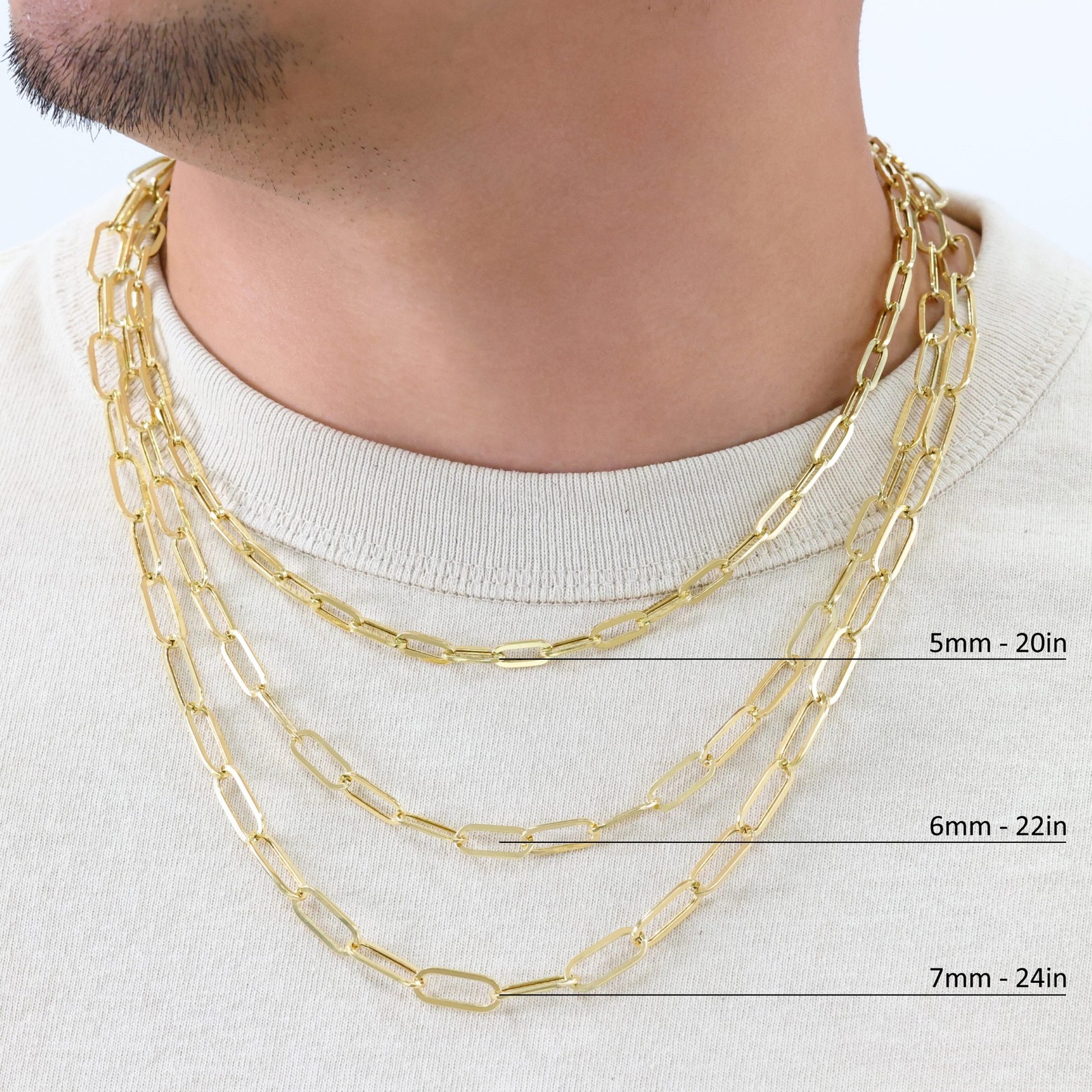 10k Yellow Gold Paperclip 2mm-7mm Chain Bracelet Necklace Mens Womens 7″-24″