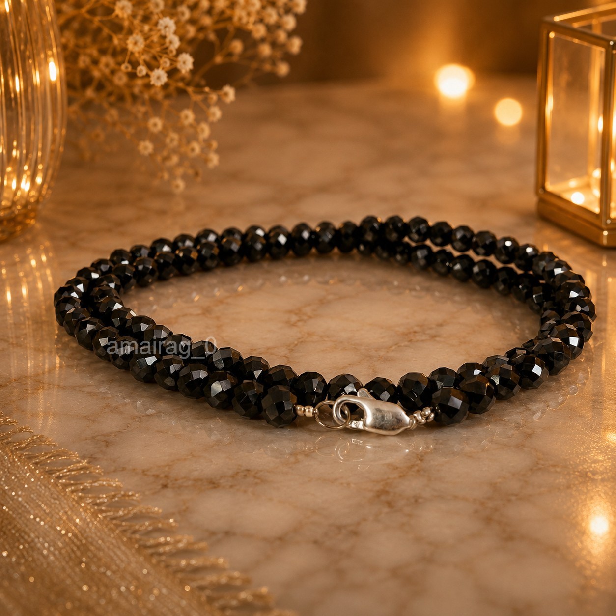 6mm 22″ Inches Black Diamond Necklace Round Faceted Quality AAA Certified