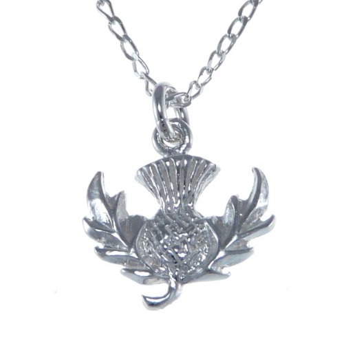 Scottish Necklace – Sterling Silver Thistle Pendant with 18″ Silver Chain & Box