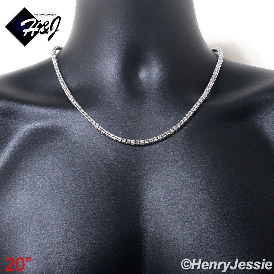 18″-24″MEN SOLID 925 STERLING SILVER 4MM DIAMOND-CUT ICE LINK CHAIN NECKLACE*N23
