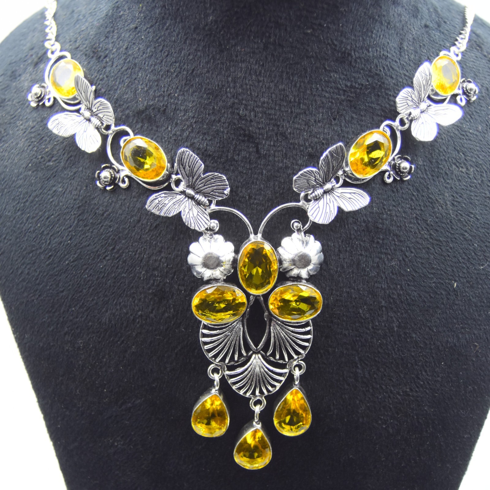 Yellow Citrine Gemstone Handmade 925 Sterling Silver Jewelry Necklace Sz-17-18″
