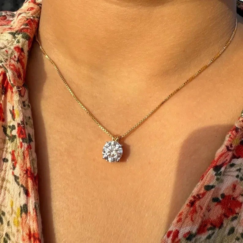 2.50 Ct Round-Cut D/VVS1 Real Moissanite Women’s Pendant 14k Yellow Gold Plated